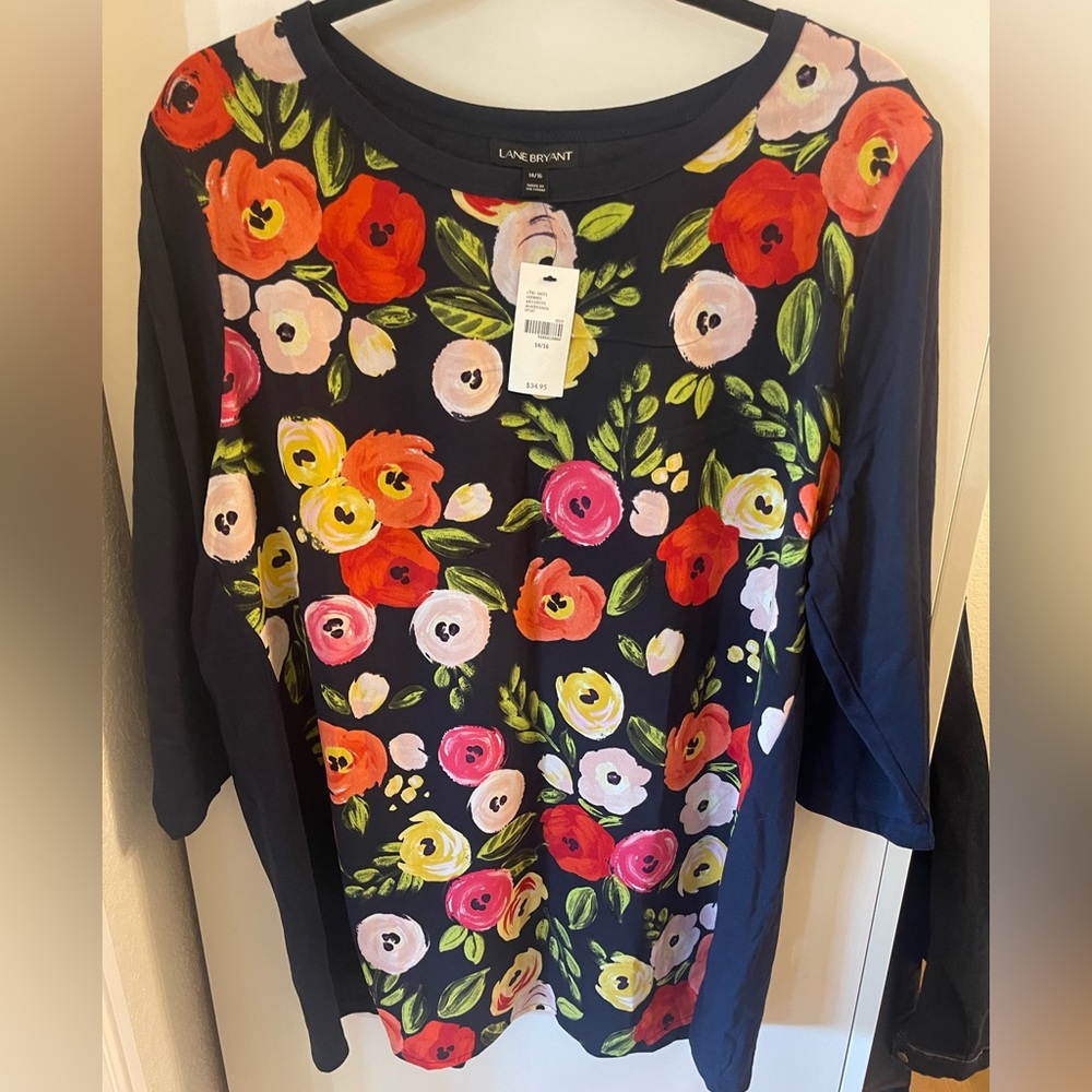Lane Bryant Floral Top - Black, Green, Yellow